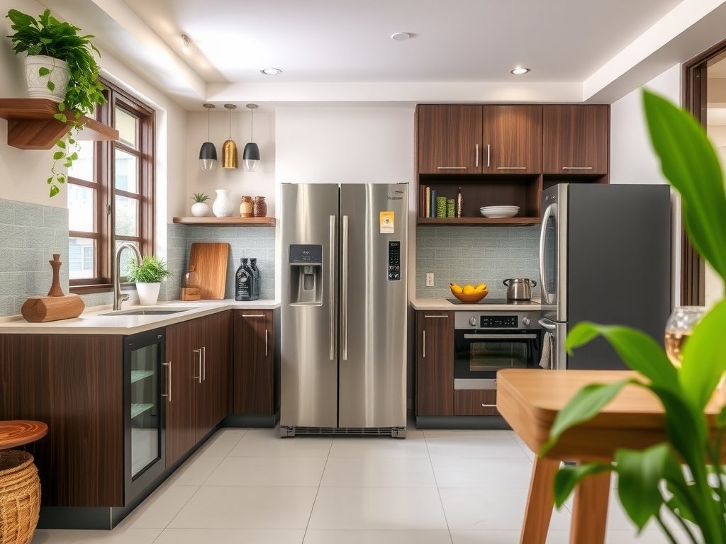 Nhà bếp hiện đại Việt Nam với tủ lạnh bằng thép không gỉ