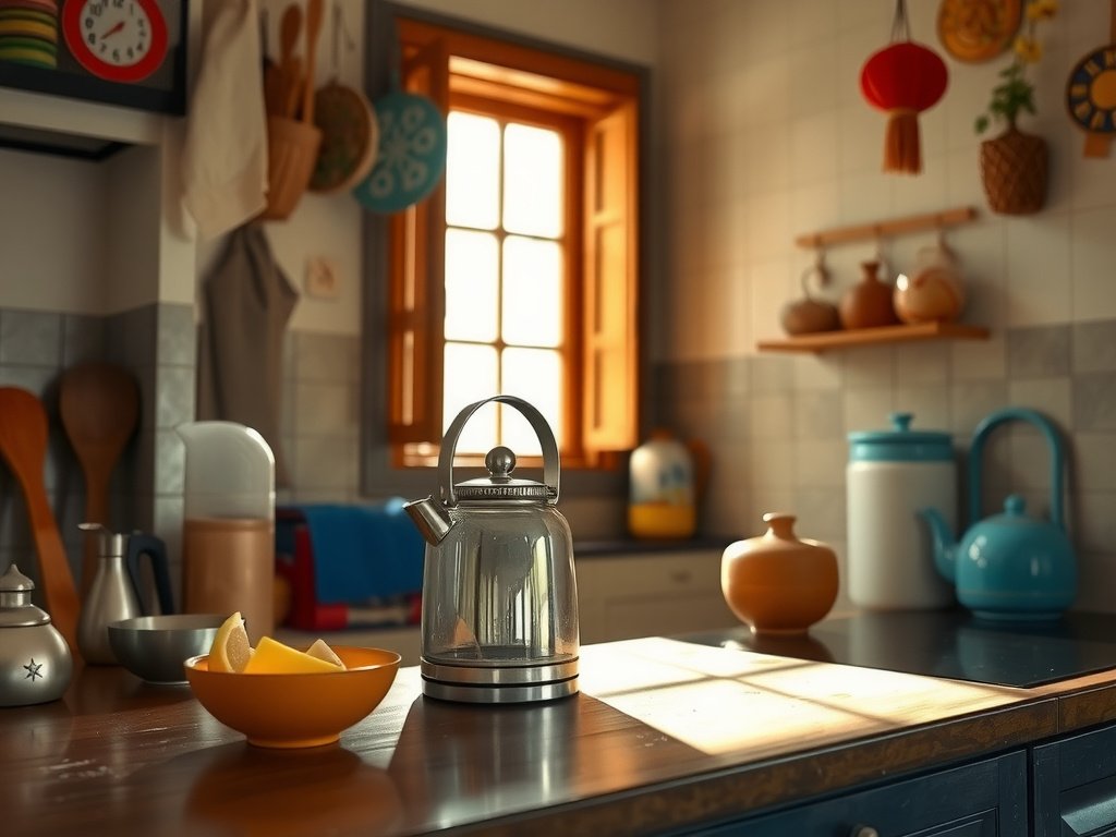 Nhà bếp Việt Nam ấm cúng với ấm đun nước siêu tốc hiện đại.