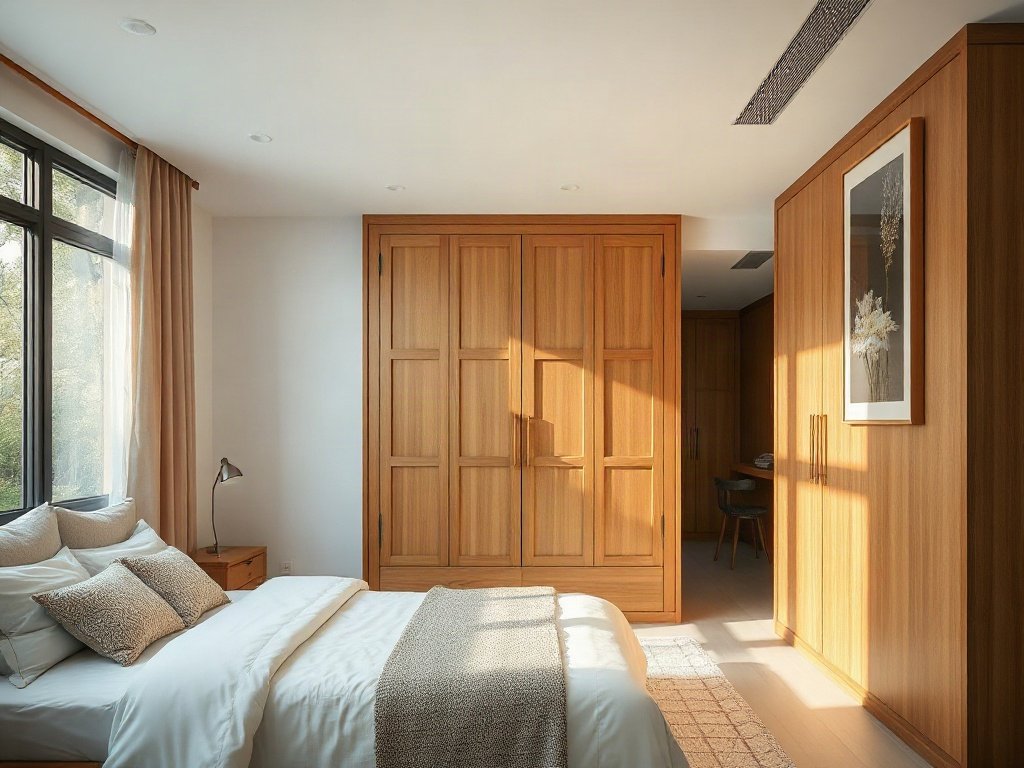 Tủ quần áo bằng gỗ trong phòng ngủ hiện đại