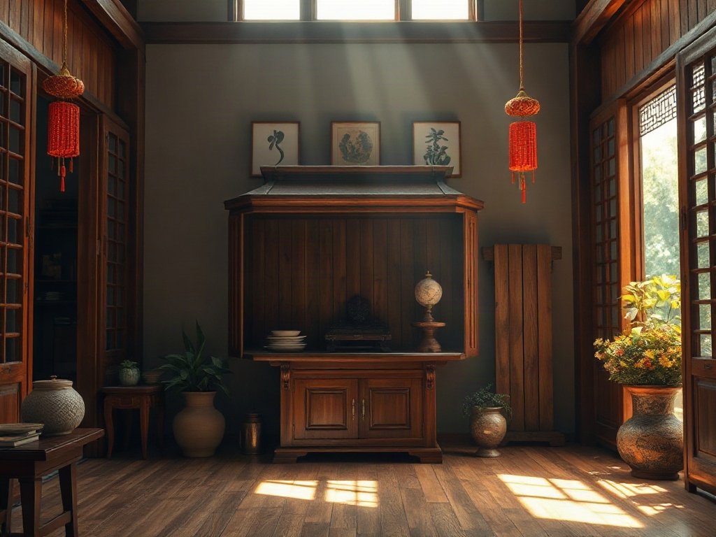 Bàn thờ gỗ truyền thống trong nhà Việt