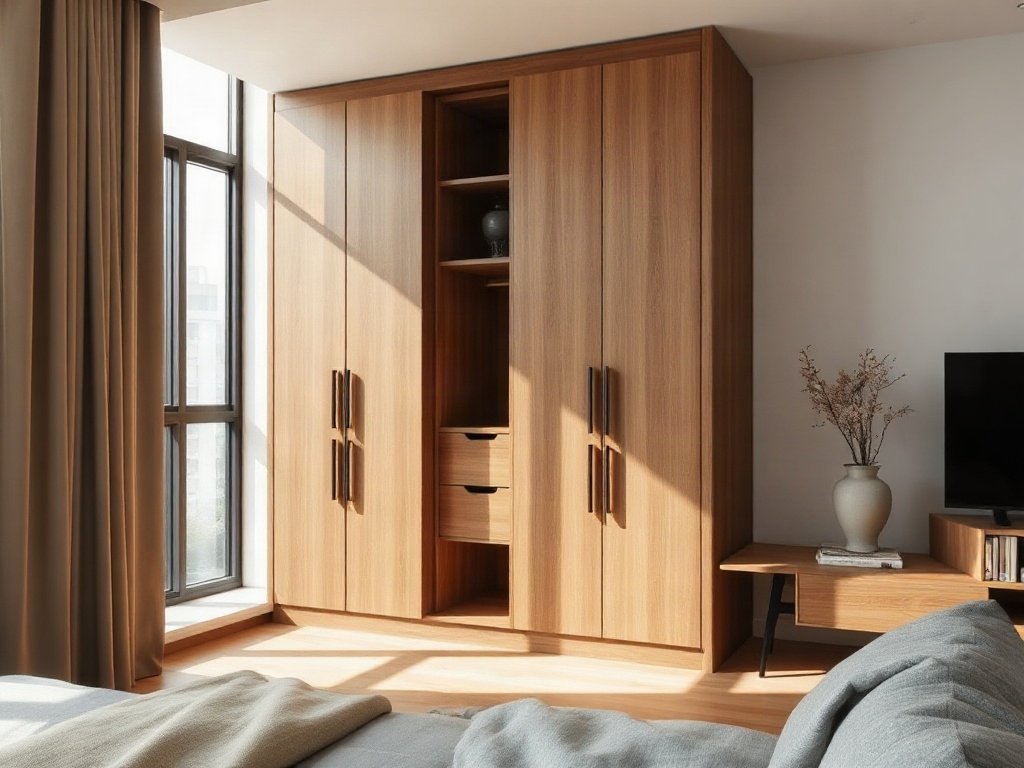 Tủ quần áo hiện đại bằng gỗ trong căn hộ Việt Nam