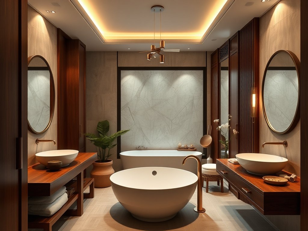 Phòng tắm Việt Nam sang trọng với chi tiết gỗ