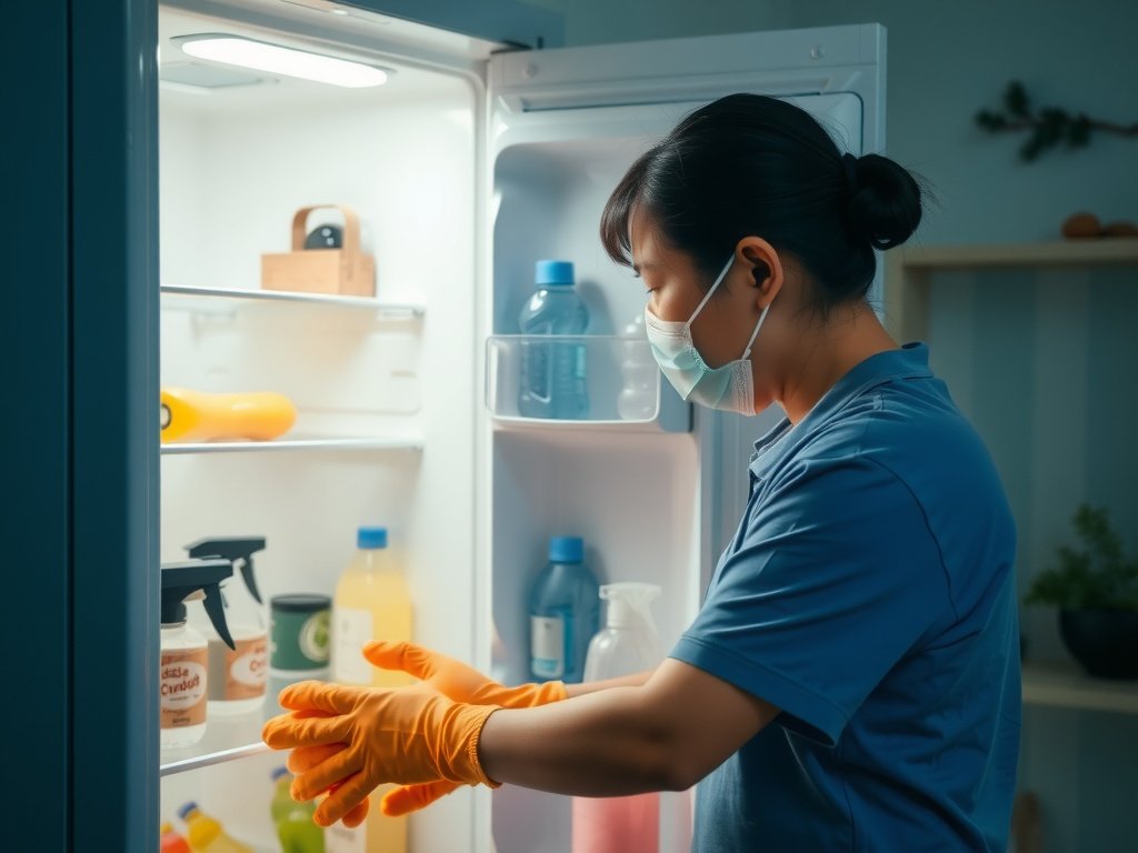 Người Việt đang lau dọn bên trong tủ lạnh