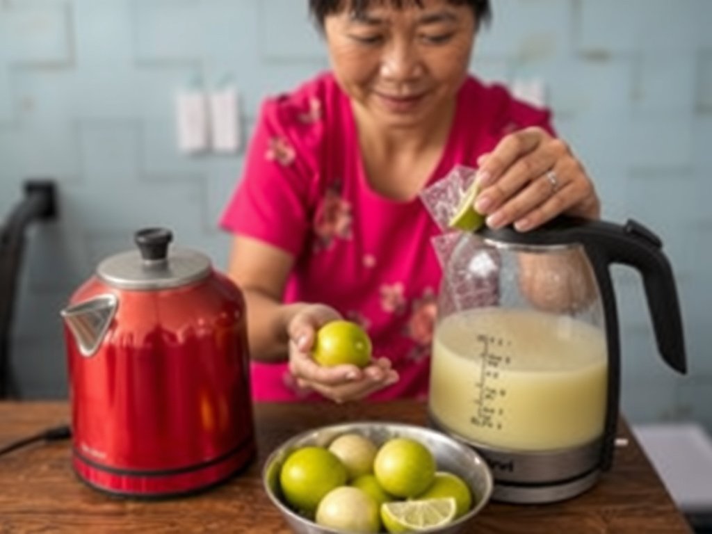 Người Việt chuẩn bị chanh và giấm cho việc sạch ấm đun.