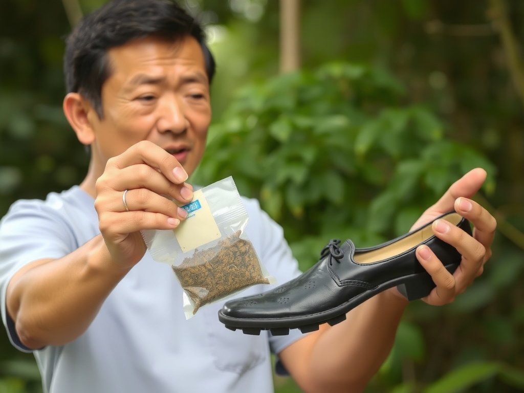 Người Việt Nam hướng dẫn sử dụng túi trà để khử mùi giày.