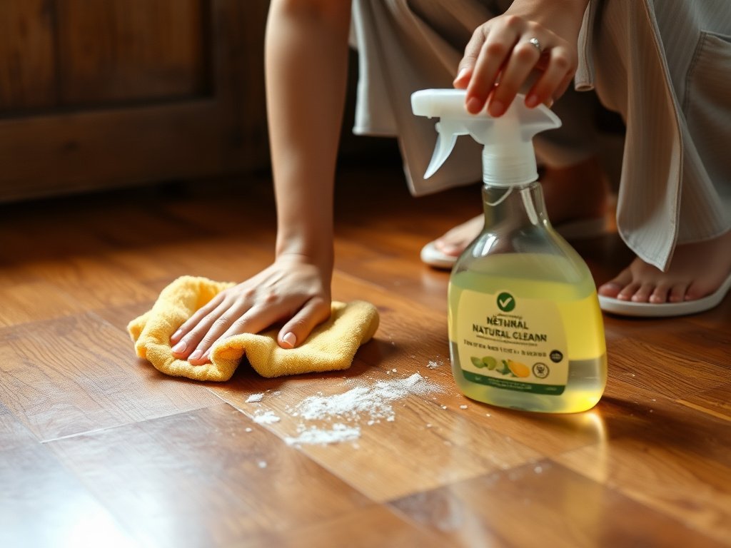 Người Việt dùng khăn và chất tẩy tự nhiên trên sàn gỗ.