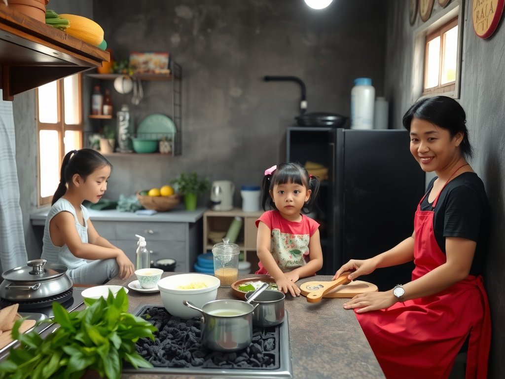 Nhà bếp Việt thiết kế đẹp với tủ lạnh và than hoạt tính.