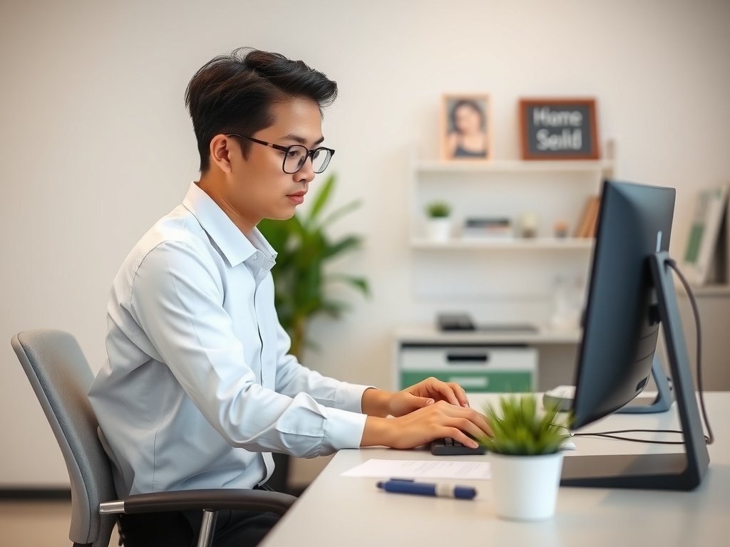 Chuyên viên trẻ Việt Nam làm việc tại bàn sạch.