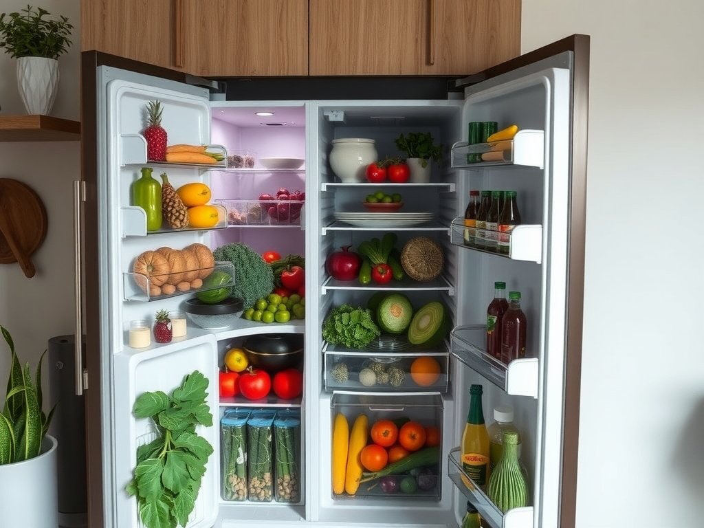 Tủ lạnh ở nhà hiện đại Việt Nam chứa đầy rau quả và than.