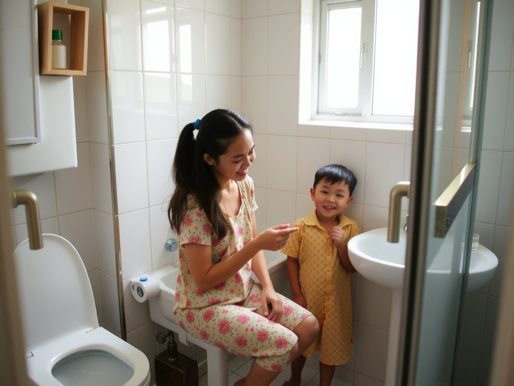 Gia đình Việt Nam tận hưởng phòng tắm sạch sẽ và hiệu quả