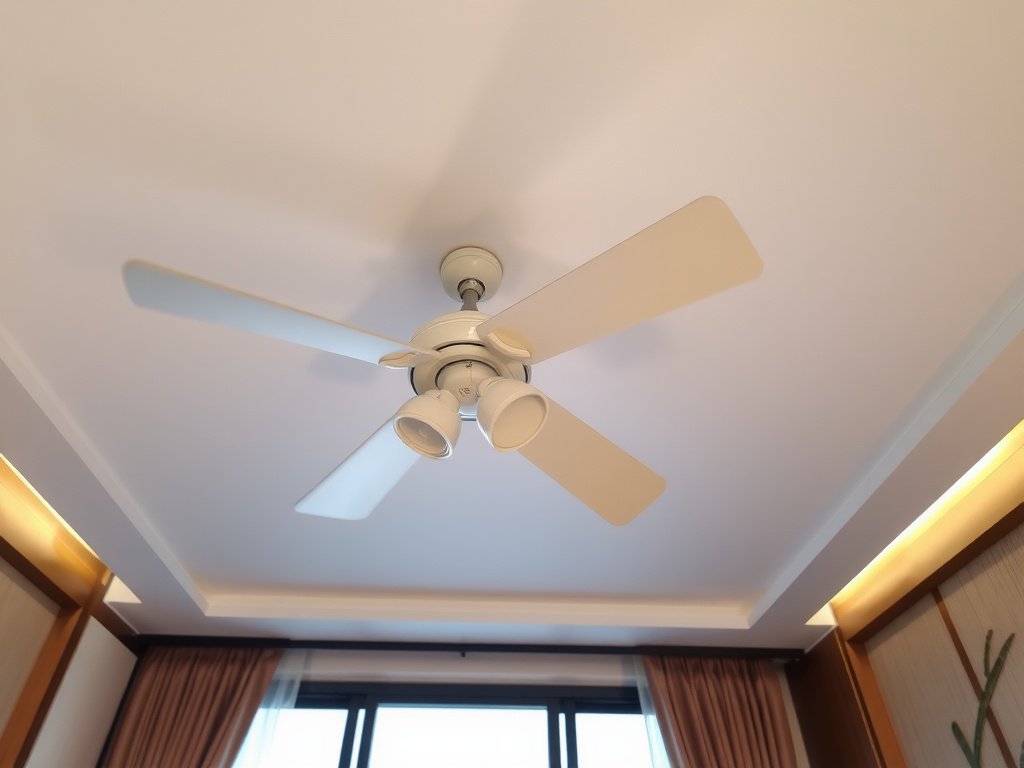Cảnh quạt trần sạch sẽ trong căn hộ sang trọng Việt Nam, bảo dưỡng tốt.