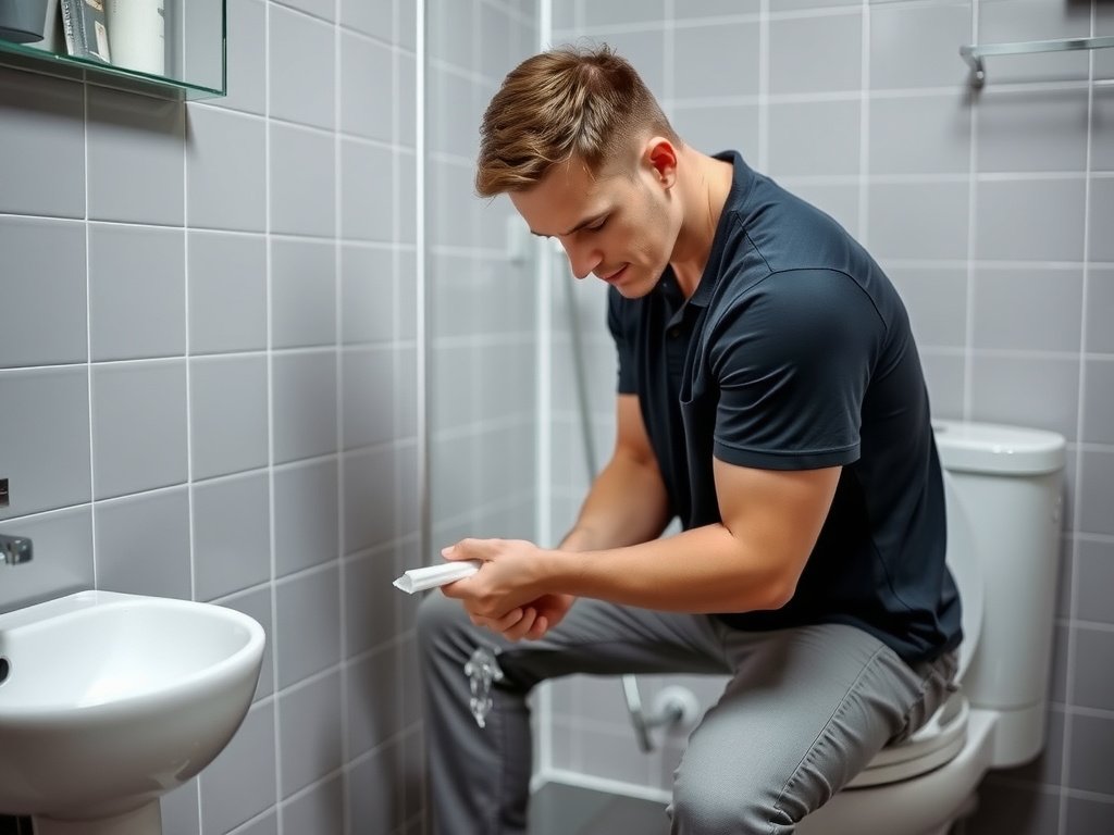 Người đàn ông trình diễn kỹ thuật làm sạch bồn cầu.