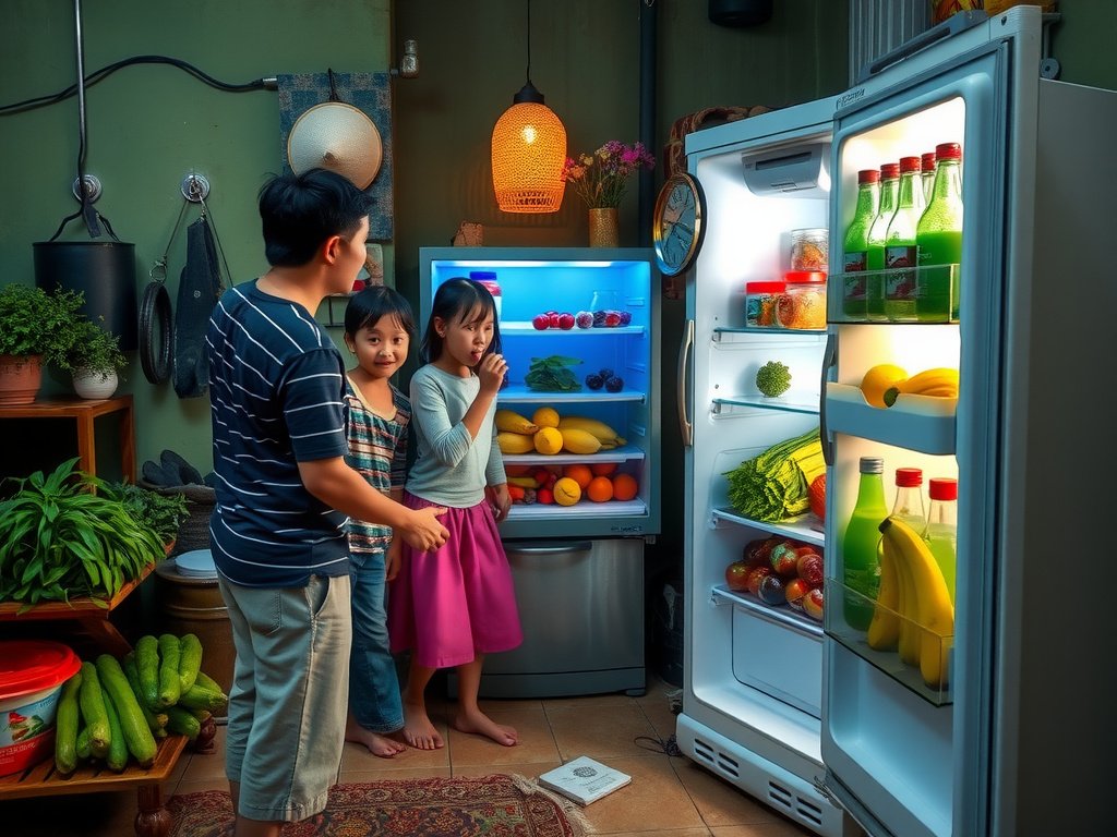 Than hoạt tính bọc trong túi vải trong tủ lạnh Việt Nam.