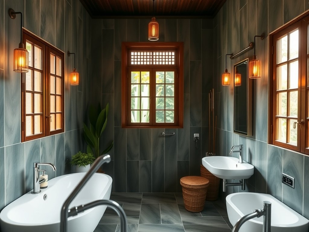 Ngôi nhà yên bình Việt Nam với thiết bị vệ sinh sáng bóng.