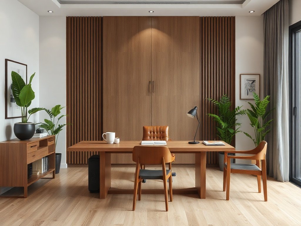 Văn phòng tại nhà hiện đại Việt Nam với đồ gỗ