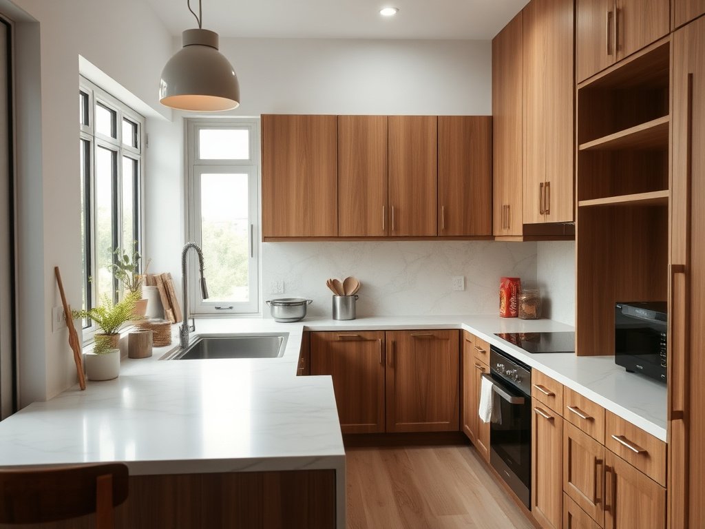 Không gian bếp tại nhà Việt với tủ gỗ mới lắp đặt