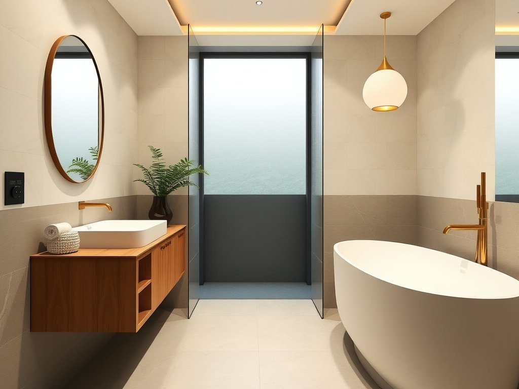 Phòng tắm thiết kế trang nhã trong một ngôi nhà Việt với trọng tâm thoát nước