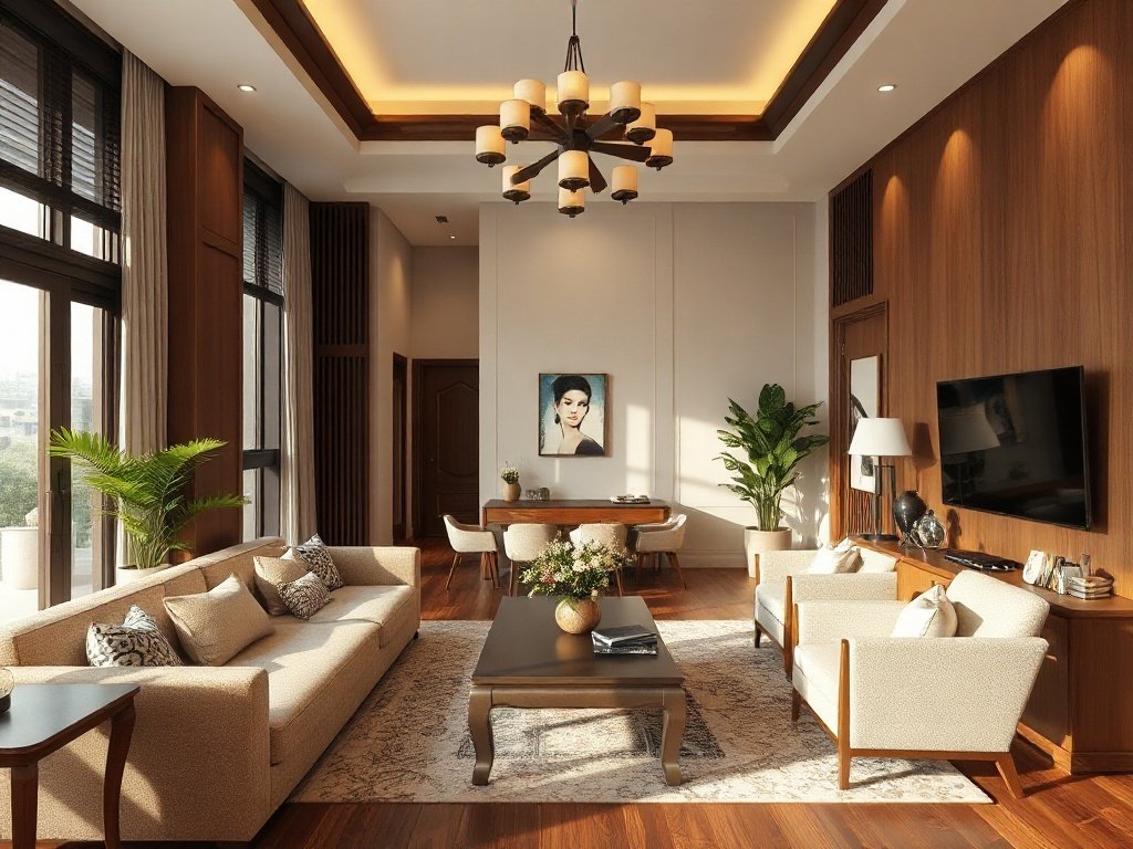 Căn hộ Việt Nam sang trọng với nội thất gỗ thanh lịch