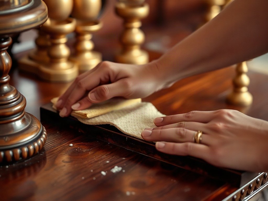 Lau dọn và đánh bóng bề mặt bàn thờ gỗ