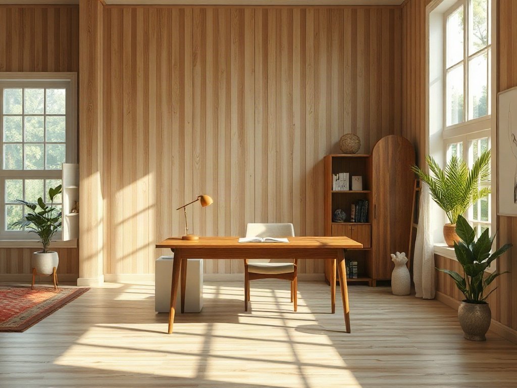 Nội thất bàn làm việc gỗ trong phòng sáng tại Việt Nam