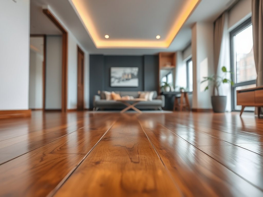 Cận cảnh sàn gỗ sáng bóng trong căn hộ hiện đại tại Việt Nam