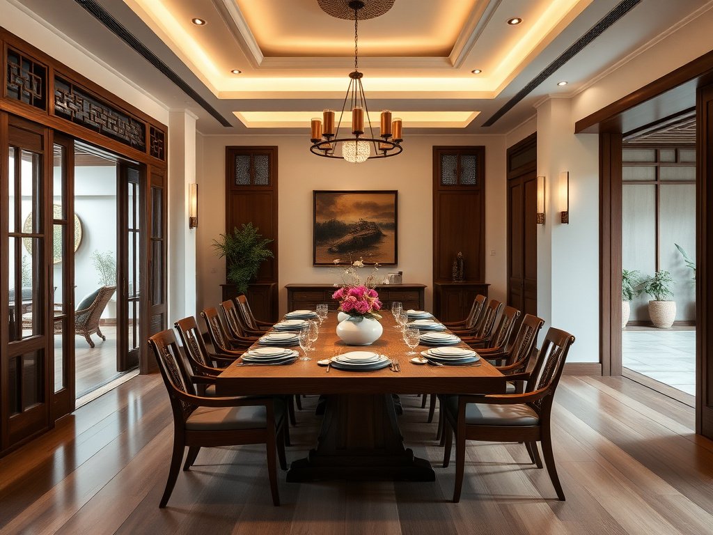 Bộ bàn ăn gỗ sang trọng trong biệt thự