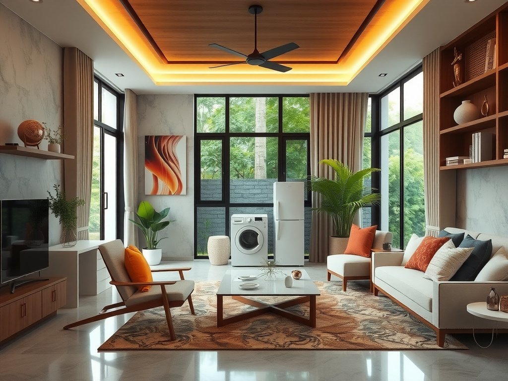 Phòng khách sang trọng Việt Nam với khu máy giặt