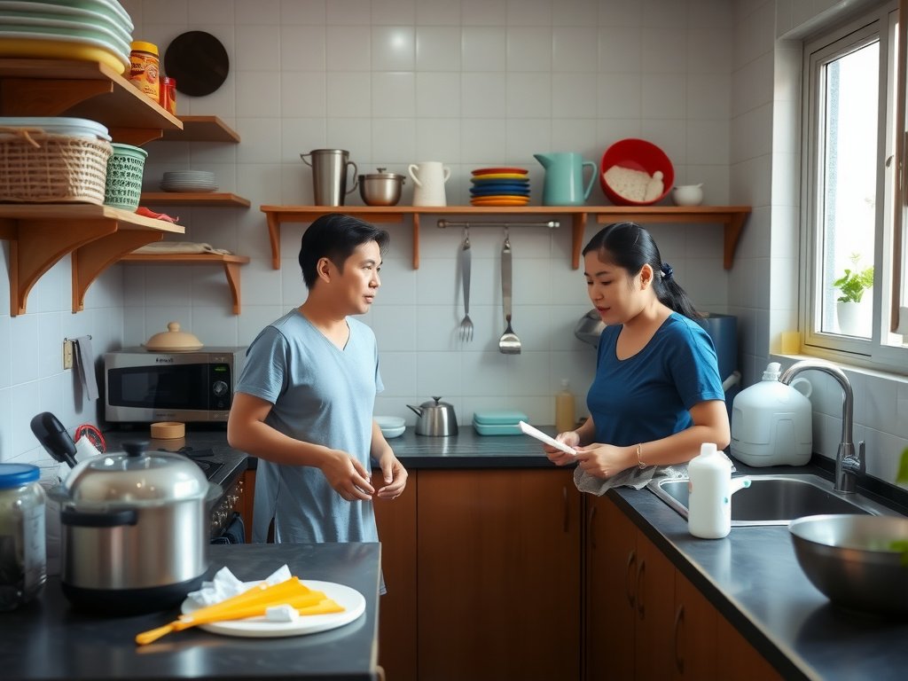 Gia đình Việt Nam tận hưởng bếp sạch gọn.