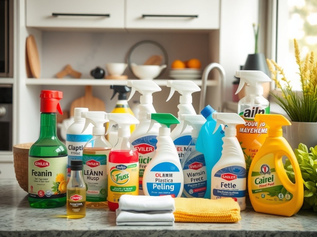Dụng cụ làm sạch sắp xếp gọn gàng trong nhà bếp Việt Nam.