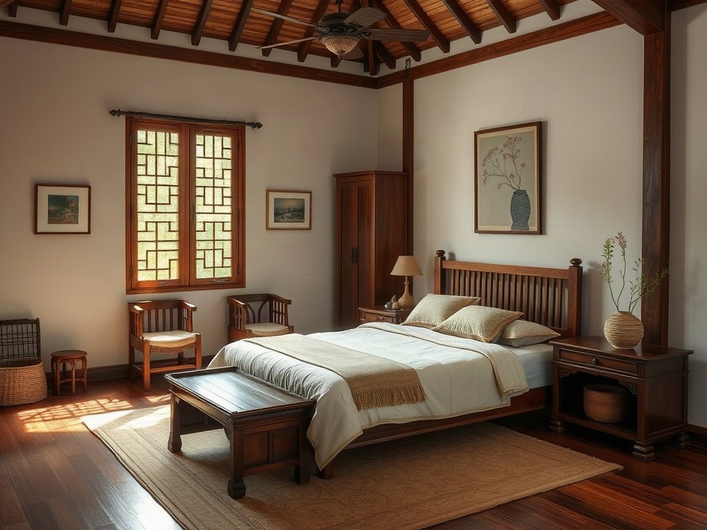 Nội thất gỗ truyền thống Việt Nam trong phòng ngủ