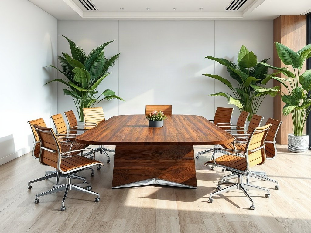 Bàn họp gỗ chất lượng cao với thiết kế thanh lịch tại văn phòng nhiệt đới