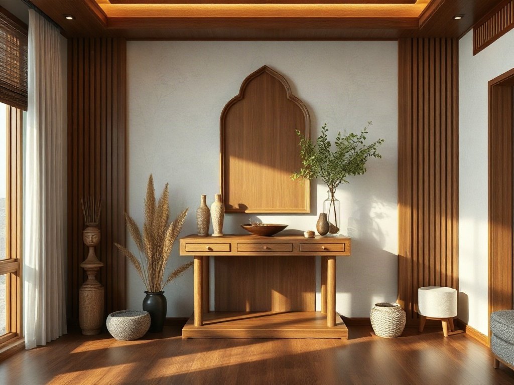 Bàn thờ gỗ sang trọng trong nhà Việt, ánh sáng tự nhiên