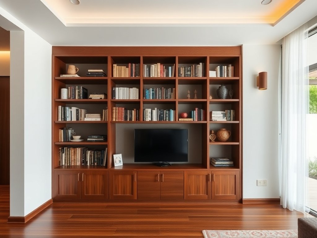 Kệ sách gỗ sang trọng trong biệt thự Việt Nam cao cấp