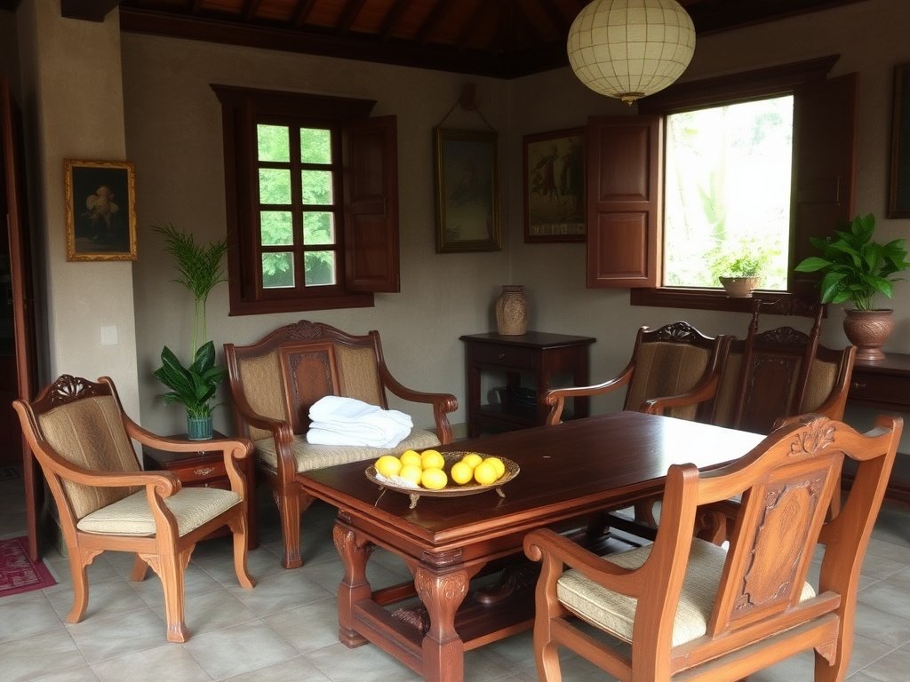 Nội thất biệt thự Việt Nam với đồ gỗ cổ lau bằng chanh