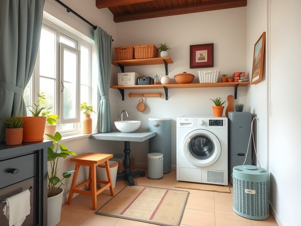 Ngôi nhà thân thiện gia đình Việt Nam với máy giặt trong phòng giặt