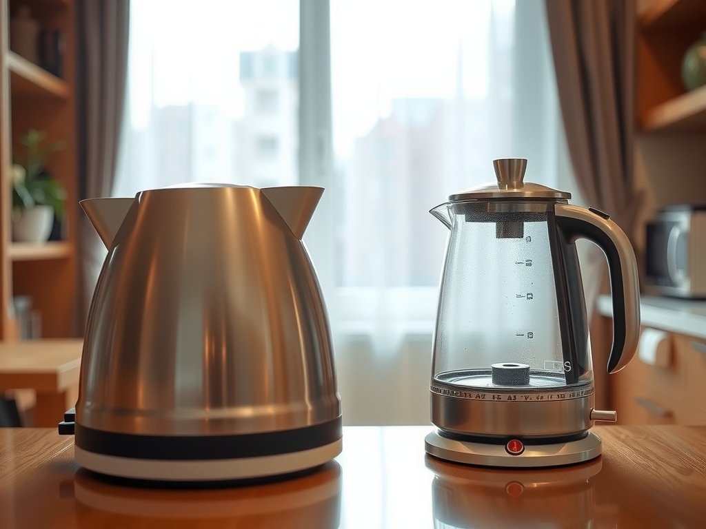 Cận cảnh ấm đun nước sáng bóng trong nhà bếp sang trọng Việt Nam.
