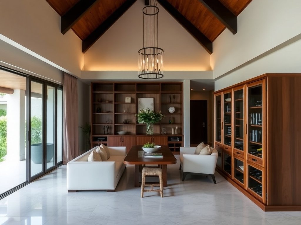 Biệt thự rộng lớn ở Việt Nam với nội thất hiện đại và tủ rượu gỗ