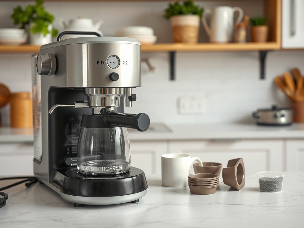 Các bộ phận máy pha cà phê đang được làm khô trên bàn bếp