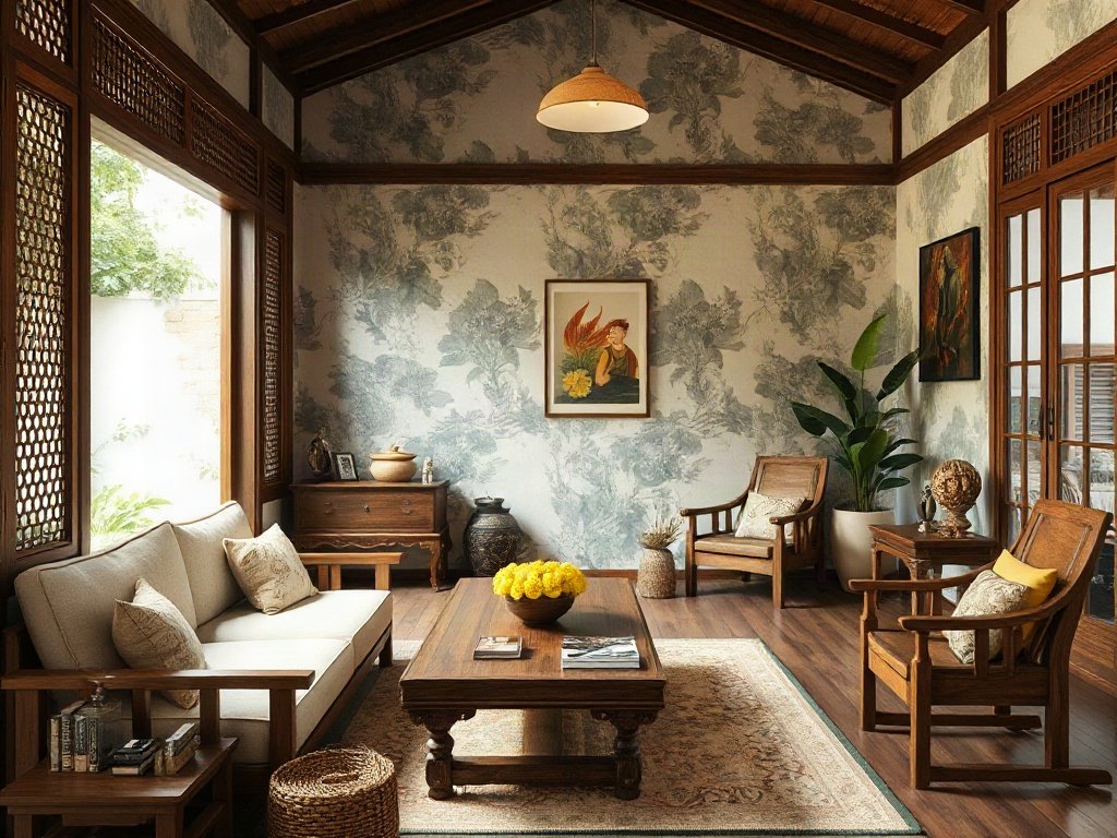 Ngôi nhà truyền thống Việt Nam với đồ gỗ