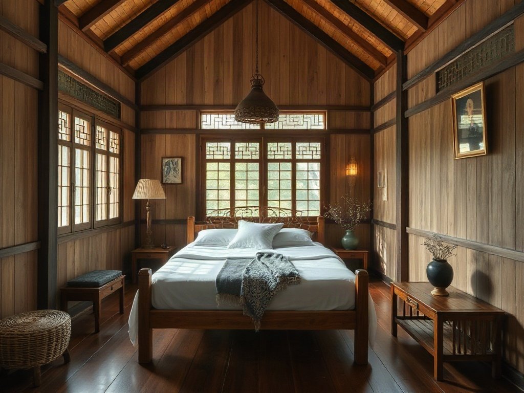 Nội thất phòng ngủ Việt truyền thống với ánh sáng tự nhiên