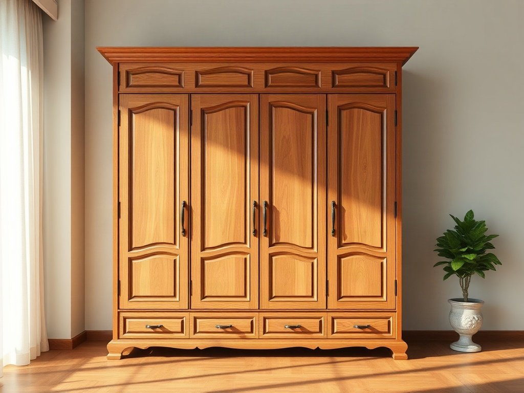 Tủ quần áo bằng gỗ trong ánh sáng tự nhiên