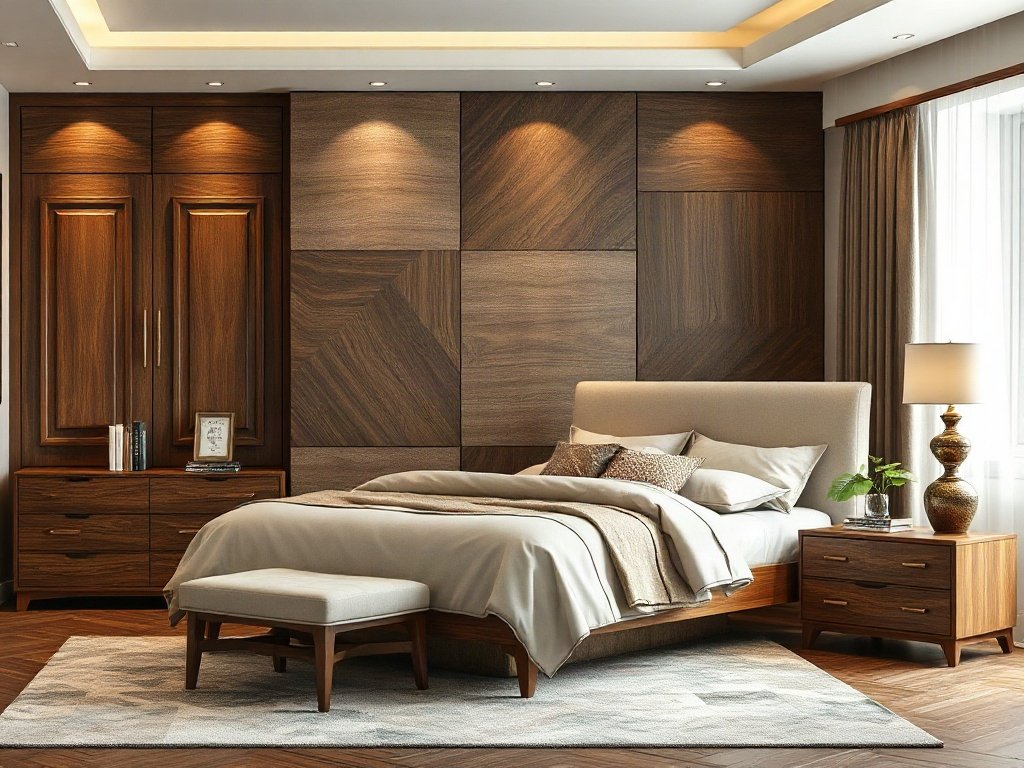 Nội thất phòng ngủ gỗ sang trọng trong bối cảnh thực tế