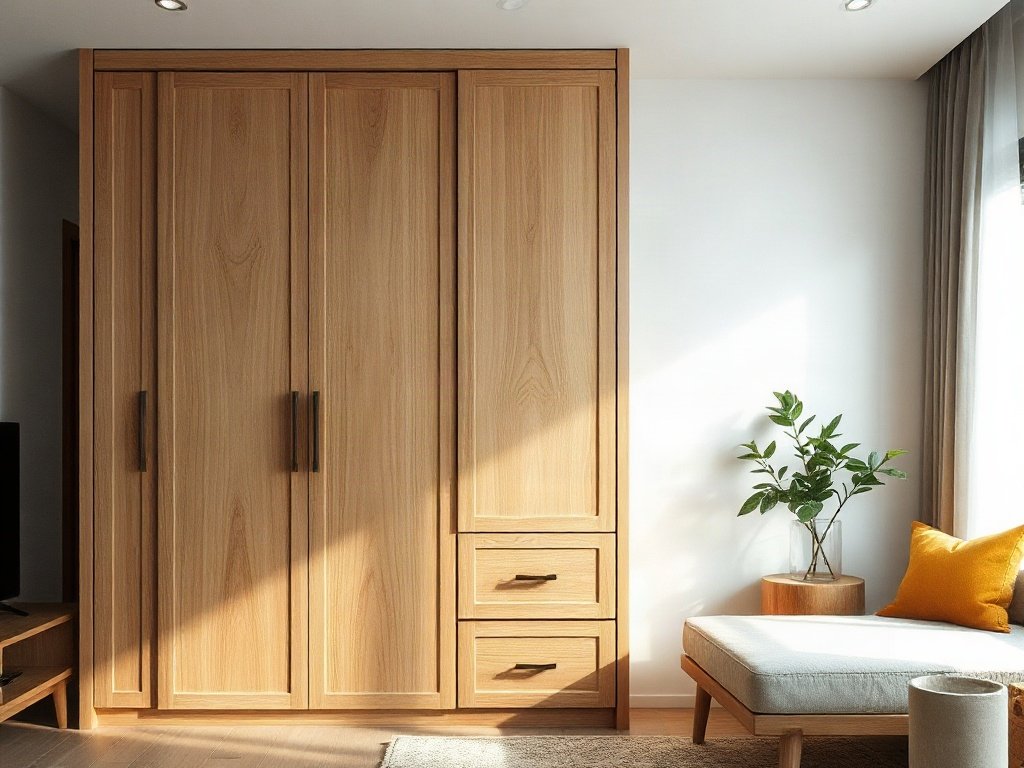 Tủ gỗ tự nhiên trong ngôi nhà Việt Nam đương đại