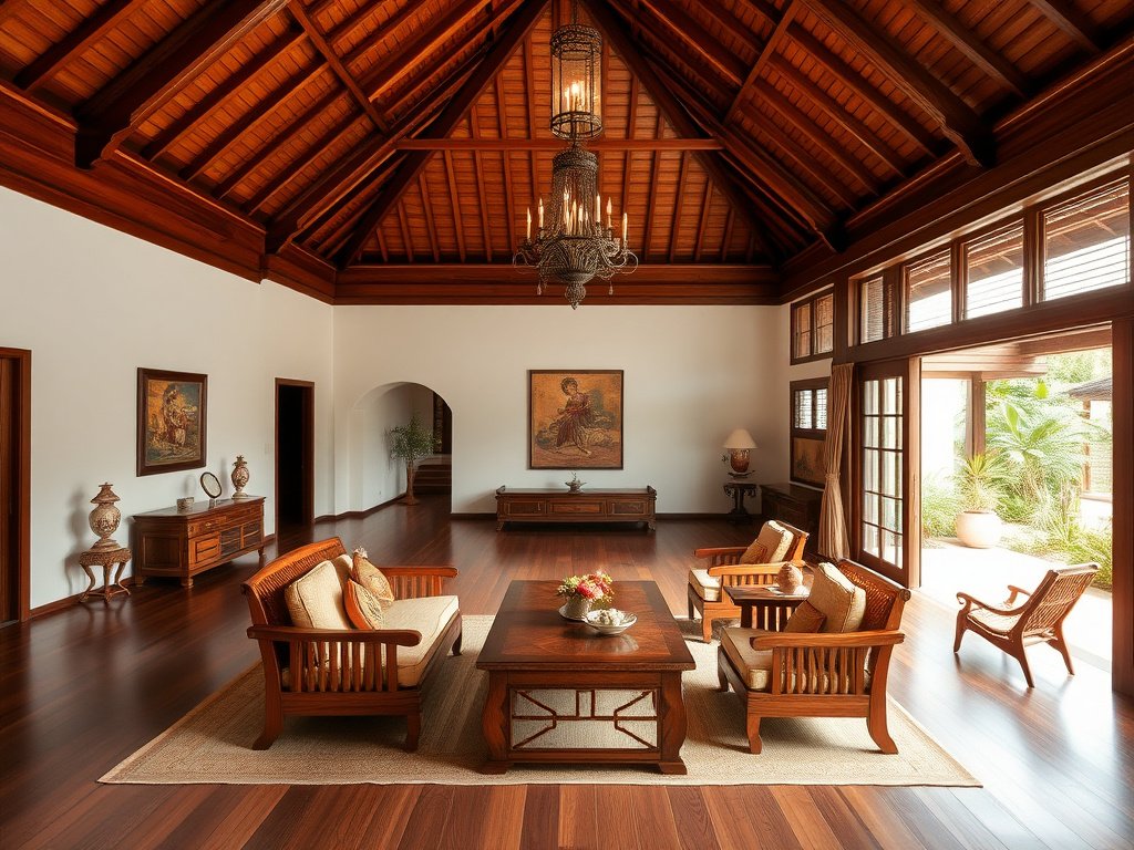 Biệt thự Việt Nam rộng rãi với đồ gỗ chất lượng cao.
