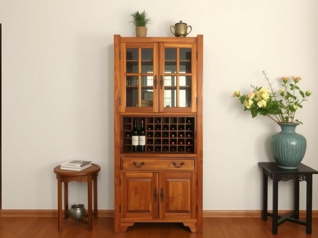 Tủ rượu gỗ tự nhiên phong cách cổ điển trong căn nhà truyền thống Việt