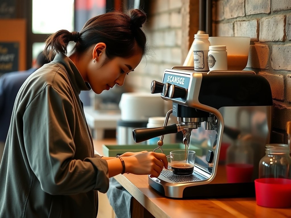 Người Việt đang tẩy cặn máy pha cà phê