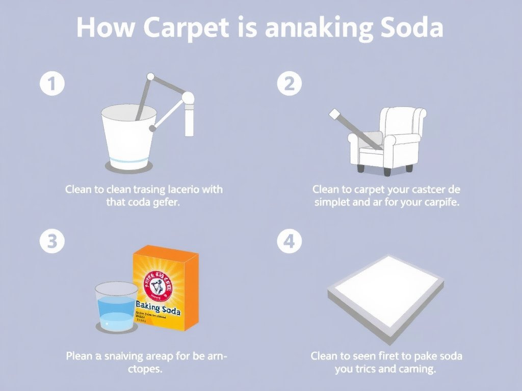 Minh họa các bước làm sạch thảm bằng baking soda.