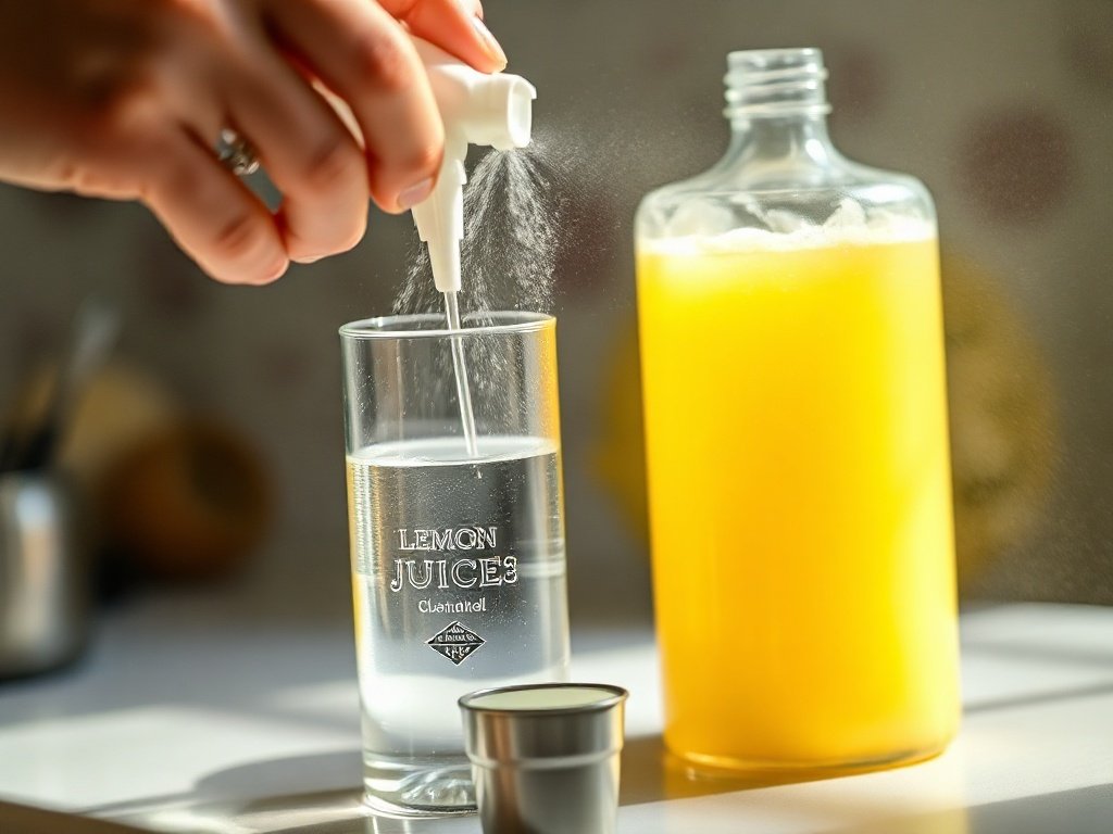 Hỗn hợp làm sạch từ nước cốt chanh và nước được phun lên cửa kính.