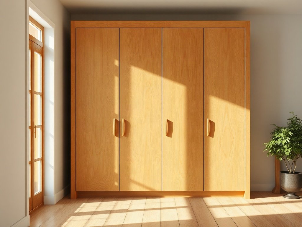 Tủ quần áo gỗ trong phòng ngập ánh sáng tự nhiên