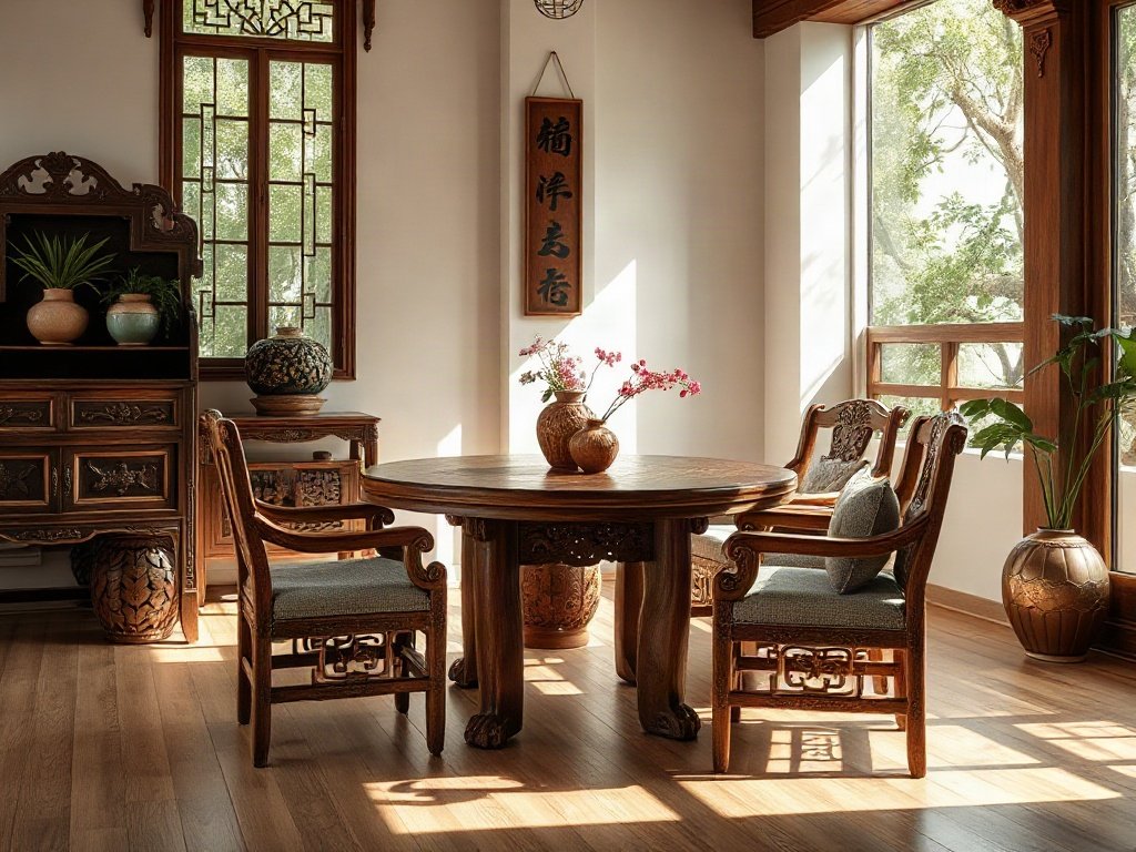 Nội thất gỗ chạm khắc truyền thống Việt Nam dưới ánh sáng thiên nhiên